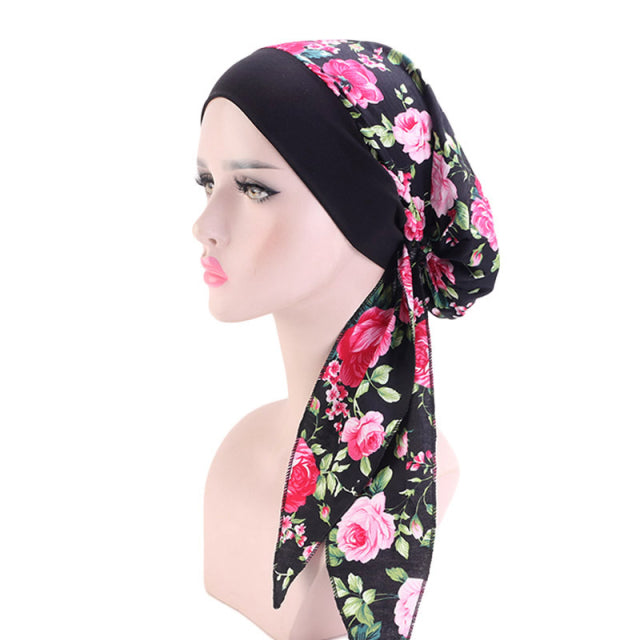 2020 fashion printed flowers women inner hijabs cap muslim head scarf turban bonnet ready to wear ladies wrap under hijab caps