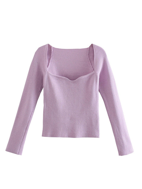 2021 New Women Knit Sweater Top Long sleeve heart-neck Casual Fashion Woman Slim-fit Tight Knitted sweaters Pullover Tops