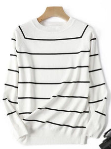 2022 Autumn Winter Long Sleeve Striped Pullover Women Sweater Knitted Sweaters O-Neck Tops Korean Pull Femme Jumper Female White