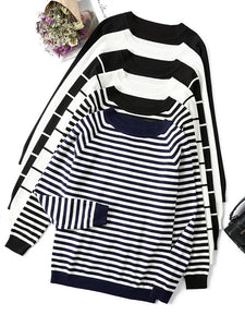 2022 Autumn Winter Long Sleeve Striped Pullover Women Sweater Knitted Sweaters O-Neck Tops Korean Pull Femme Jumper Female White