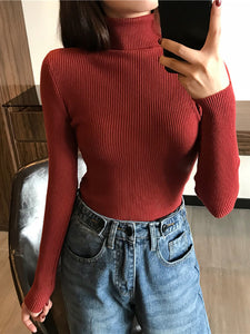 2022 Autumn Winter Thick Sweater Women Knitted Ribbed Pullover Sweater Long Sleeve Turtleneck Slim Jumper Soft Warm Pull Femme