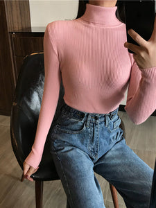 2022 Autumn Winter Thick Sweater Women Knitted Ribbed Pullover Sweater Long Sleeve Turtleneck Slim Jumper Soft Warm Pull Femme