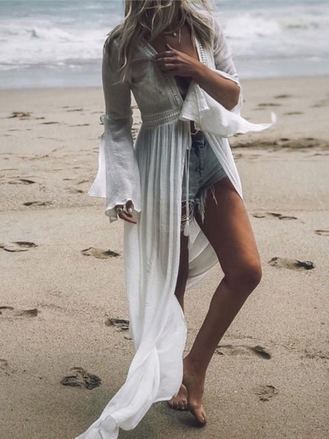 2022 Crochet White Knitted Beach Cover up dress Tunic Long Pareos Bikinis Cover ups Swim Cover up Robe Plage Beachwear