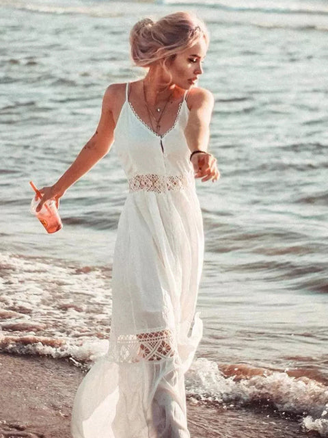 2022 Crochet White Knitted Beach Cover up dress Tunic Long Pareos Bikinis Cover ups Swim Cover up Robe Plage Beachwear