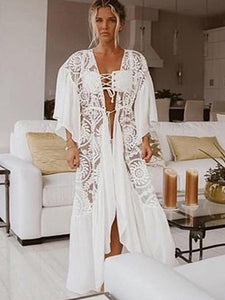 2022 Crochet White Knitted Beach Cover up dress Tunic Long Pareos Bikinis Cover ups Swim Cover up Robe Plage Beachwear