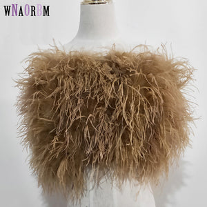 2022 New 100% natural ostrich hair bra underwear women&#39;s fur coat real ostrich fur coat fur mini skirt