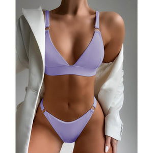 2022 New Sexy Ribbed Ring Bikinis Swimsuit Women Push Up Swimwear Solid Bikini Set Summer Beach Brazil Biquini Swim Bathing Suit