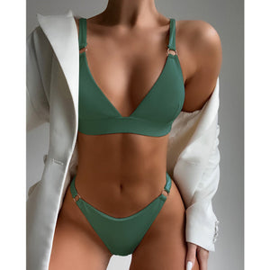 2022 New Sexy Ribbed Ring Bikinis Swimsuit Women Push Up Swimwear Solid Bikini Set Summer Beach Brazil Biquini Swim Bathing Suit