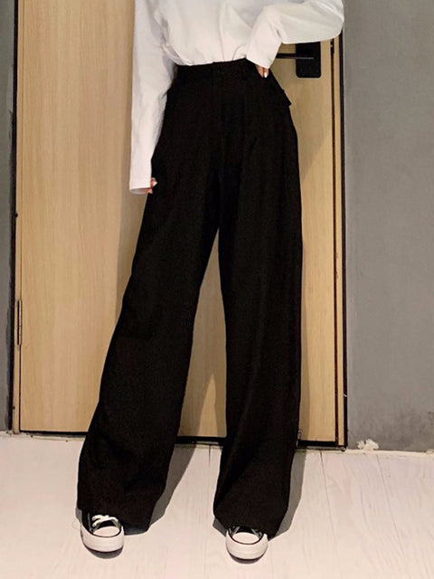 2022 Retro Solid Color Wild Straight Wide Leg Pants Female Spring New Korean Fashion High Waist Casual Long Pants