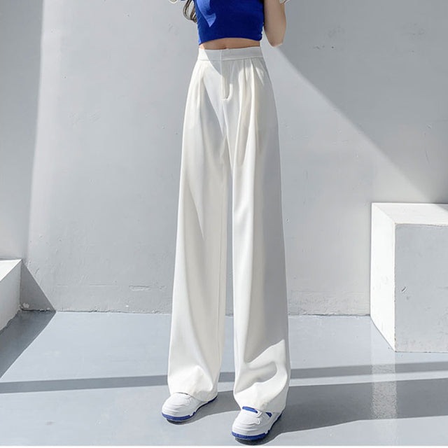 2022 Retro Solid Color Wild Straight Wide Leg Pants Female Spring New Korean Fashion High Waist Casual Long Pants