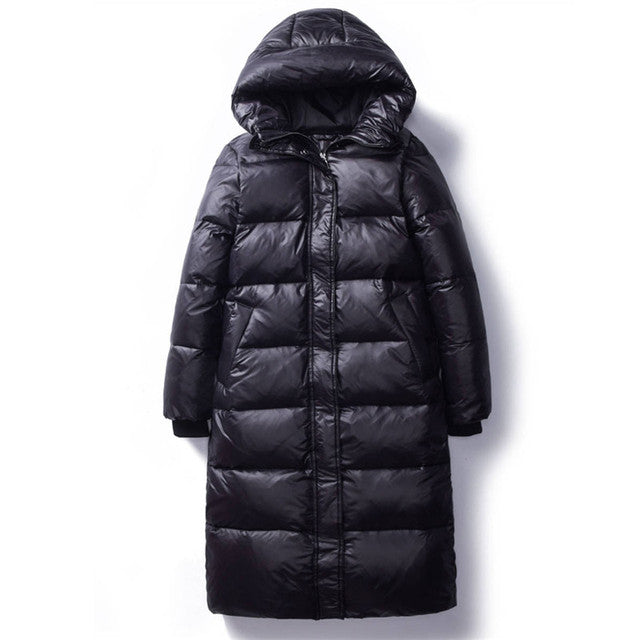 2022 Winter Down Cotton Jackets Women&#39;s Clothes Long Parkas Slim Hooded Warm Winter Coats Female Black Overcoats V1162