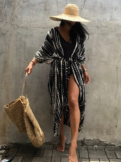 2022 Women Swimsuit Cover Up Sleeve Kaftan Beach Tunic Dress Robe De Plage Solid White Cotton Pareo  High Collar Beachwear