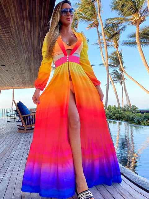 2022 Women Swimsuit Cover Up Sleeve Kaftan Beach Tunic Dress Robe De Plage Solid White Cotton Pareo  High Collar Beachwear