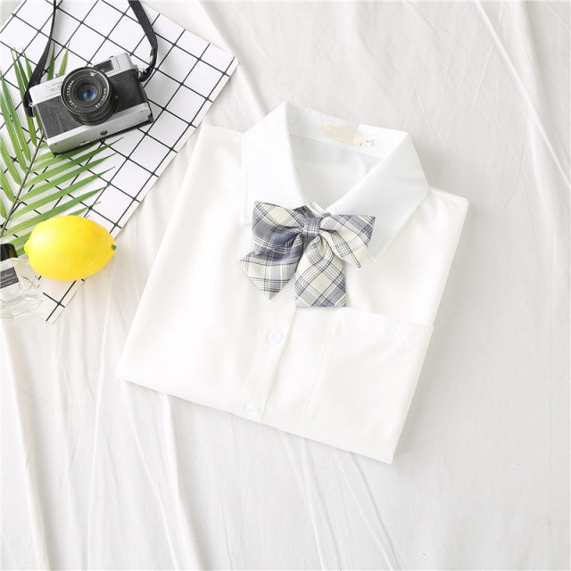 2022 Women White Blouses Short Sleeve White Shirt Summer Tops Lapel Solid JK Shirts Korean Casual Female Blusas Preppy Style