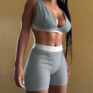 2PCS/Set Sexy Women Sleeveless Strap Bra Bustiers Tank Vest Crop Tops High Waist Shorts Pants Trousers Tracksuit Summer 2021