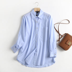 AOMO 2021 Autumn Women High Quality 95% Cotton Shirt Blouse Long Sleeve Chic Female Office Lady Tops 6D103A