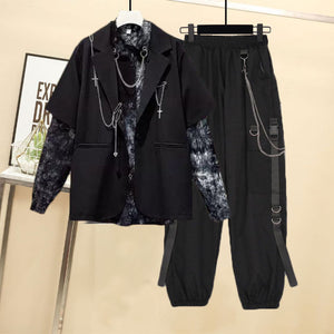 Autumn 2022 Women Chain Cargo Pants+Chian Blouse+Chain Vest Women Streetwear Harajuku 3 Piece Set For Women Pants