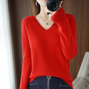 Autumn Winter New cashmere Sweater Woman V-Neck Pullover Lace collar Hollow Design Casual Knitted Tops Cashmere Female Sweater