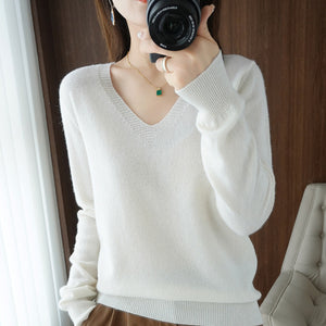 Autumn Winter New cashmere Sweater Woman V-Neck Pullover Lace collar Hollow Design Casual Knitted Tops Cashmere Female Sweater