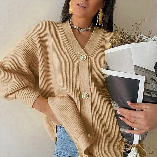 BoozRey White Knitted Sweater Cardigan for women V-neck Long Sleeve Casual Fashion Single-breasted Jacket Cardigans y2k clothes