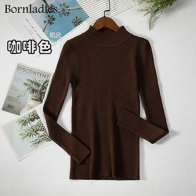 Bornladies Autumn Winter Basic Turtleneck Knitting Bottoming Warm Sweaters 2022 Women&#39;s Pullovers Solid Minimalist Cheap Tops