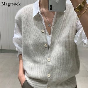 Cardigan Sweater Vest Loose 2021 Autumn and Winter Warm Knitted Vest Sweater for Women Loose Solid Sleeveless Sweaters 16348