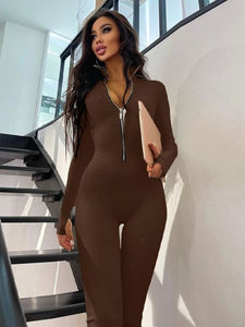 Dulzura 2021 Autumn Winter Women Solid Long Sleeve Zipper Jumpsuit Skinny Sexy Streetwear Casual Rompers Sportswear