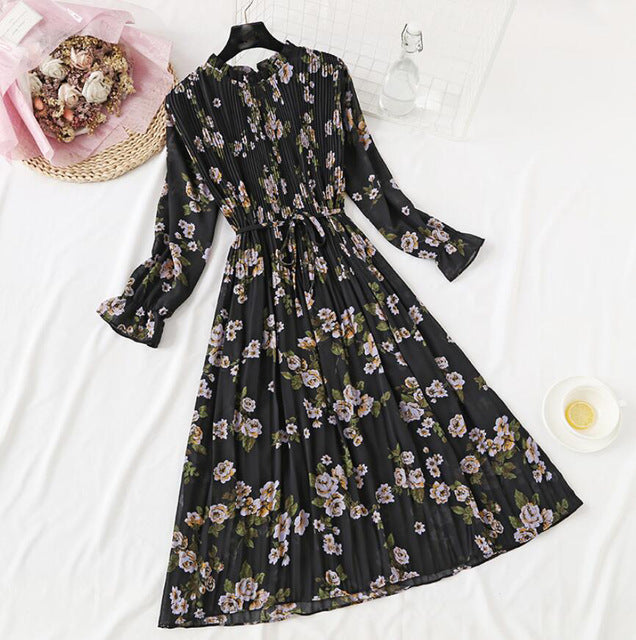 Elegant Polka Dot Women Dress Female Casual Flare Sleeve Office Chiffon Dot Print Dresses A-line Vintage Sweet Clothing Vestidos