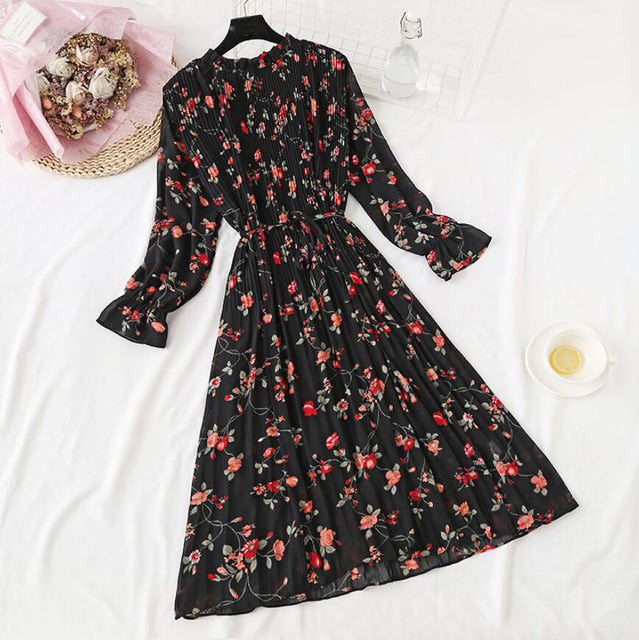 Elegant Polka Dot Women Dress Female Casual Flare Sleeve Office Chiffon Dot Print Dresses A-line Vintage Sweet Clothing Vestidos