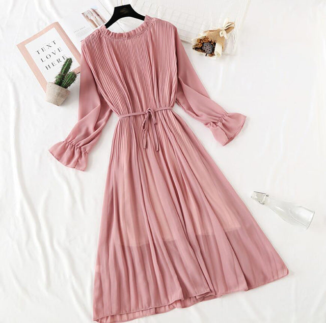 Elegant Polka Dot Women Dress Female Casual Flare Sleeve Office Chiffon Dot Print Dresses A-line Vintage Sweet Clothing Vestidos