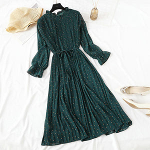 Elegant Polka Dot Women Dress Female Casual Flare Sleeve Office Chiffon Dot Print Dresses A-line Vintage Sweet Clothing Vestidos