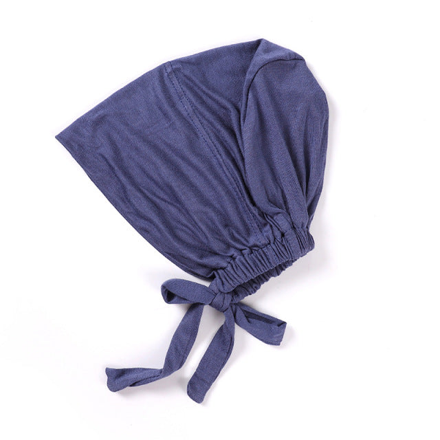 Fashion Premium Jersey Muslim Inner Cap Stretch Hijab With Rope Adjustable Women Underscarf Solid Color Islamic Turban Headwear