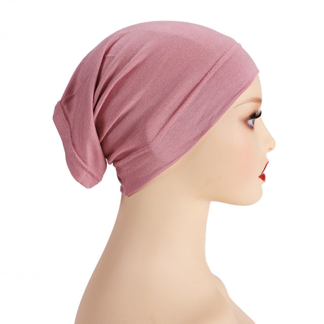 Fashion Premium Jersey Muslim Inner Cap Stretch Hijab With Rope Adjustable Women Underscarf Solid Color Islamic Turban Headwear