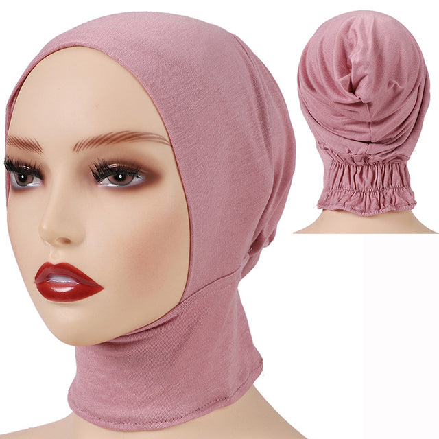 Fashion Premium Jersey Muslim Inner Cap Stretch Hijab With Rope Adjustable Women Underscarf Solid Color Islamic Turban Headwear