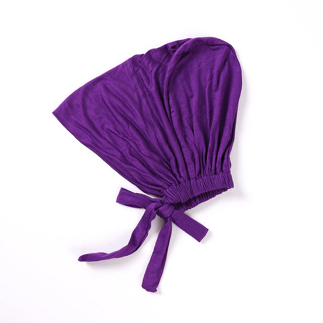 Fashion Premium Jersey Muslim Inner Cap Stretch Hijab With Rope Adjustable Women Underscarf Solid Color Islamic Turban Headwear