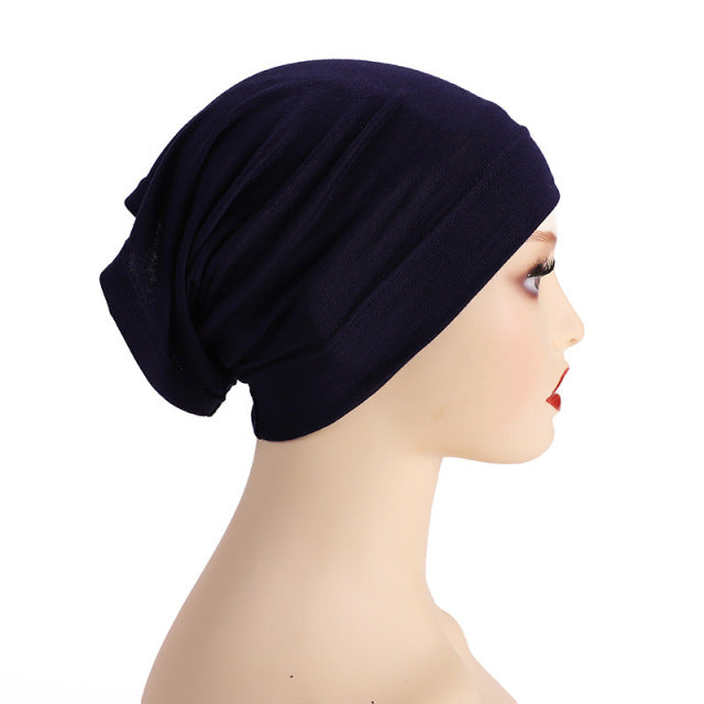 Fashion Premium Jersey Muslim Inner Cap Stretch Hijab With Rope Adjustable Women Underscarf Solid Color Islamic Turban Headwear