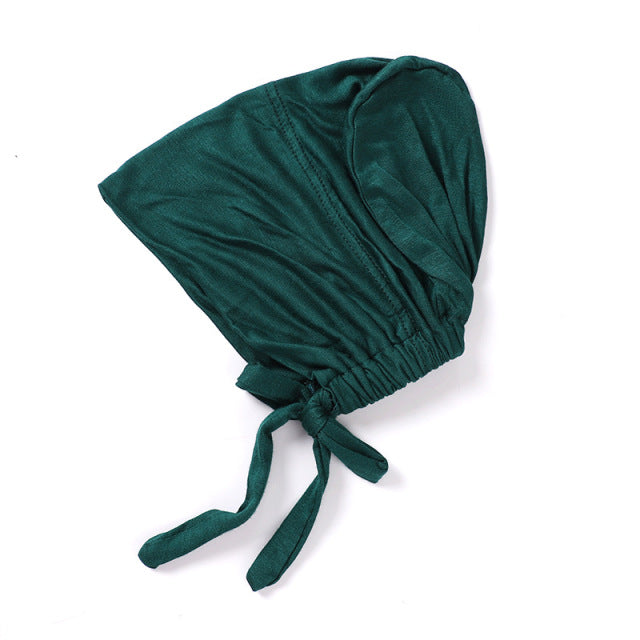 Fashion Premium Jersey Muslim Inner Cap Stretch Hijab With Rope Adjustable Women Underscarf Solid Color Islamic Turban Headwear