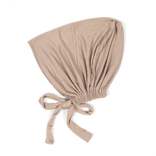 Fashion Premium Jersey Muslim Inner Cap Stretch Hijab With Rope Adjustable Women Underscarf Solid Color Islamic Turban Headwear