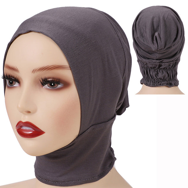 Fashion Premium Jersey Muslim Inner Cap Stretch Hijab With Rope Adjustable Women Underscarf Solid Color Islamic Turban Headwear
