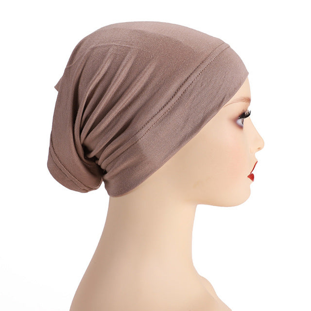 Fashion Premium Jersey Muslim Inner Cap Stretch Hijab With Rope Adjustable Women Underscarf Solid Color Islamic Turban Headwear