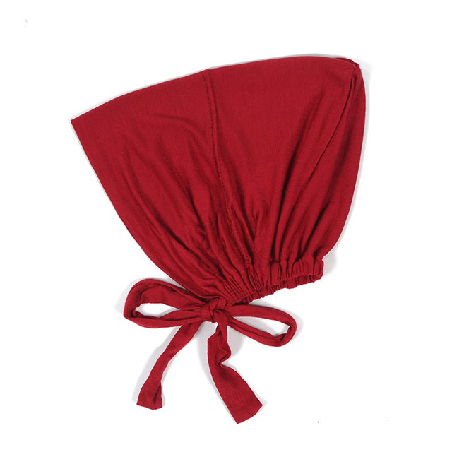 Fashion Premium Jersey Muslim Inner Cap Stretch Hijab With Rope Adjustable Women Underscarf Solid Color Islamic Turban Headwear