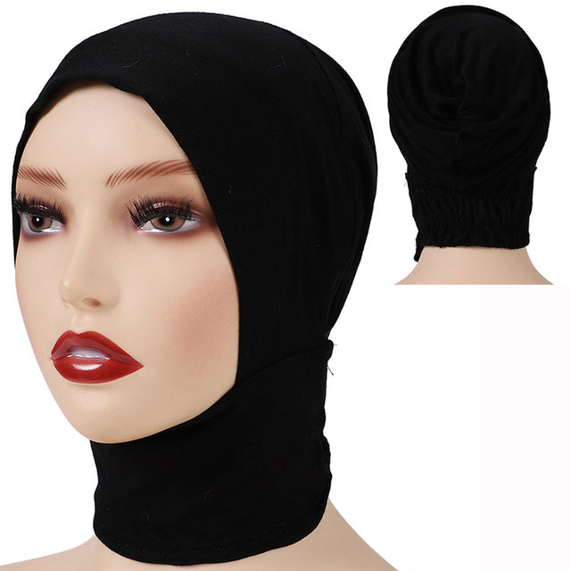 Fashion Premium Jersey Muslim Inner Cap Stretch Hijab With Rope Adjustable Women Underscarf Solid Color Islamic Turban Headwear