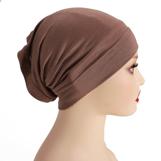 Fashion Premium Jersey Muslim Inner Cap Stretch Hijab With Rope Adjustable Women Underscarf Solid Color Islamic Turban Headwear