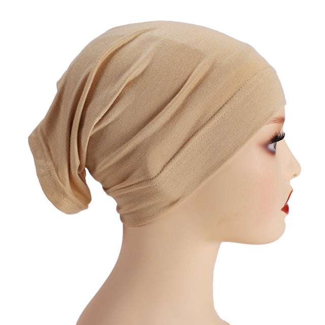 Fashion Premium Jersey Muslim Inner Cap Stretch Hijab With Rope Adjustable Women Underscarf Solid Color Islamic Turban Headwear