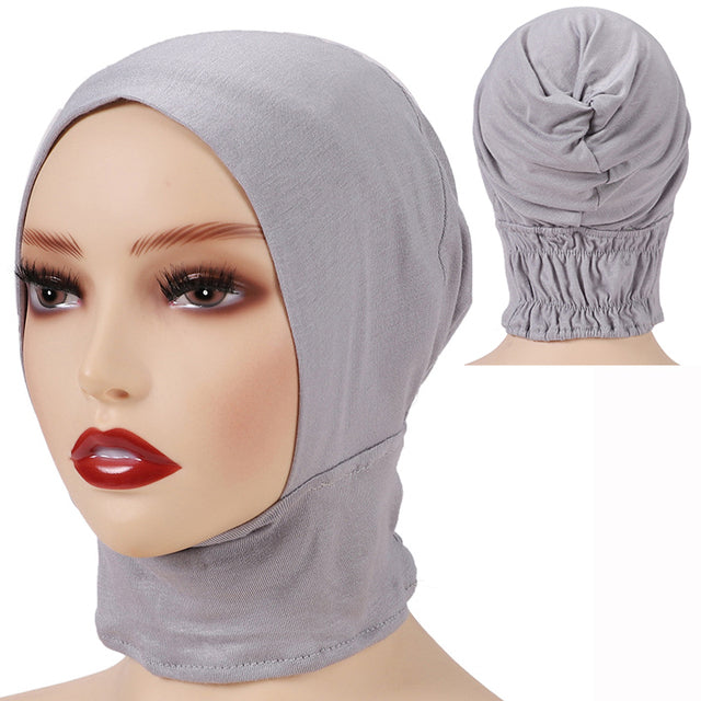 Fashion Premium Jersey Muslim Inner Cap Stretch Hijab With Rope Adjustable Women Underscarf Solid Color Islamic Turban Headwear
