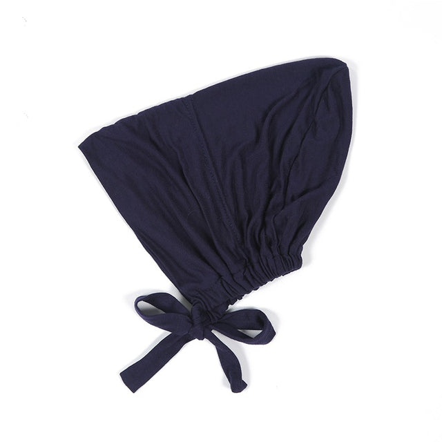 Fashion Premium Jersey Muslim Inner Cap Stretch Hijab With Rope Adjustable Women Underscarf Solid Color Islamic Turban Headwear