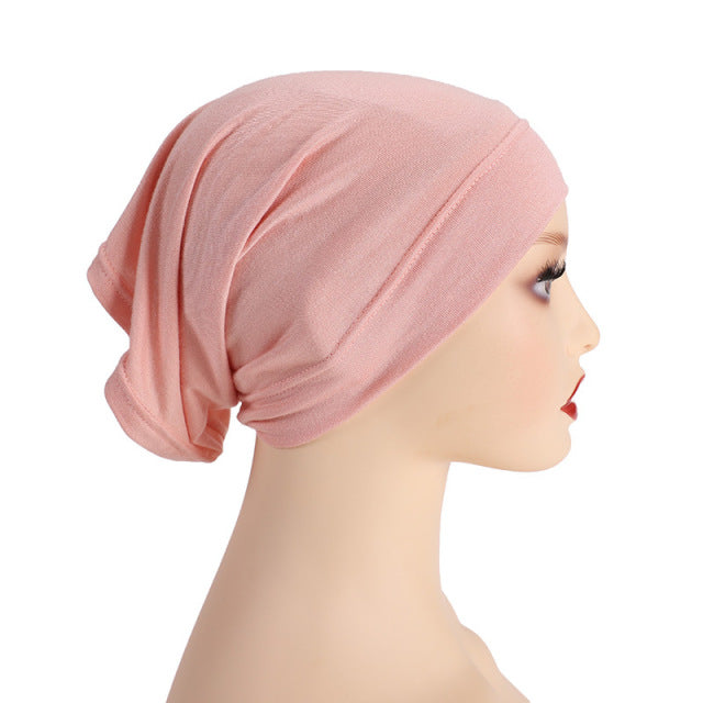 Fashion Premium Jersey Muslim Inner Cap Stretch Hijab With Rope Adjustable Women Underscarf Solid Color Islamic Turban Headwear