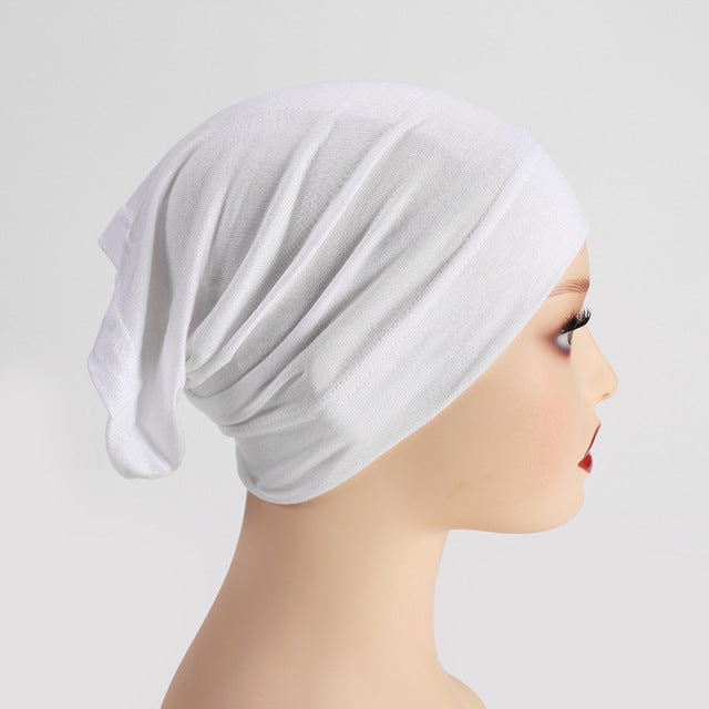 Fashion Premium Jersey Muslim Inner Cap Stretch Hijab With Rope Adjustable Women Underscarf Solid Color Islamic Turban Headwear
