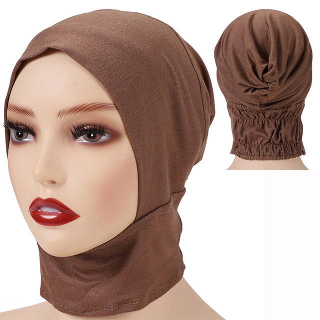 Fashion Premium Jersey Muslim Inner Cap Stretch Hijab With Rope Adjustable Women Underscarf Solid Color Islamic Turban Headwear