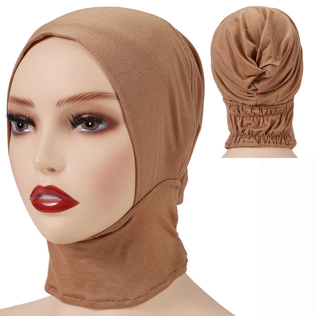 Fashion Premium Jersey Muslim Inner Cap Stretch Hijab With Rope Adjustable Women Underscarf Solid Color Islamic Turban Headwear